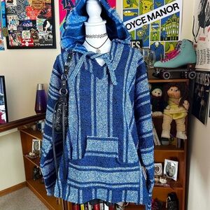 Blue Striped Hoodie with Front Pocket